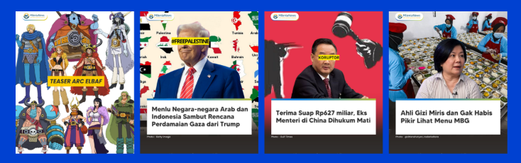 Four MileniaNews Instagram posts covering pop culture, international politics, and social issues
